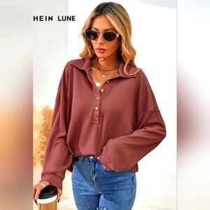 SHEIN LUNE Half Button Drop Shoulder Tee Sz XL